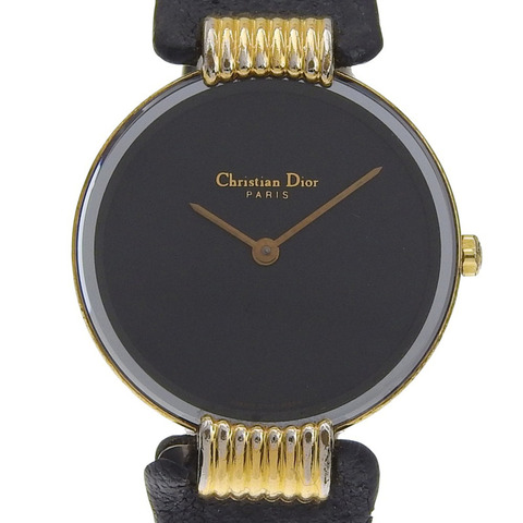 Christian Dior Bakira 腕錶 46.153-4 鍍金 x 皮革錶帶 石英模擬黑色錶盤 女士款