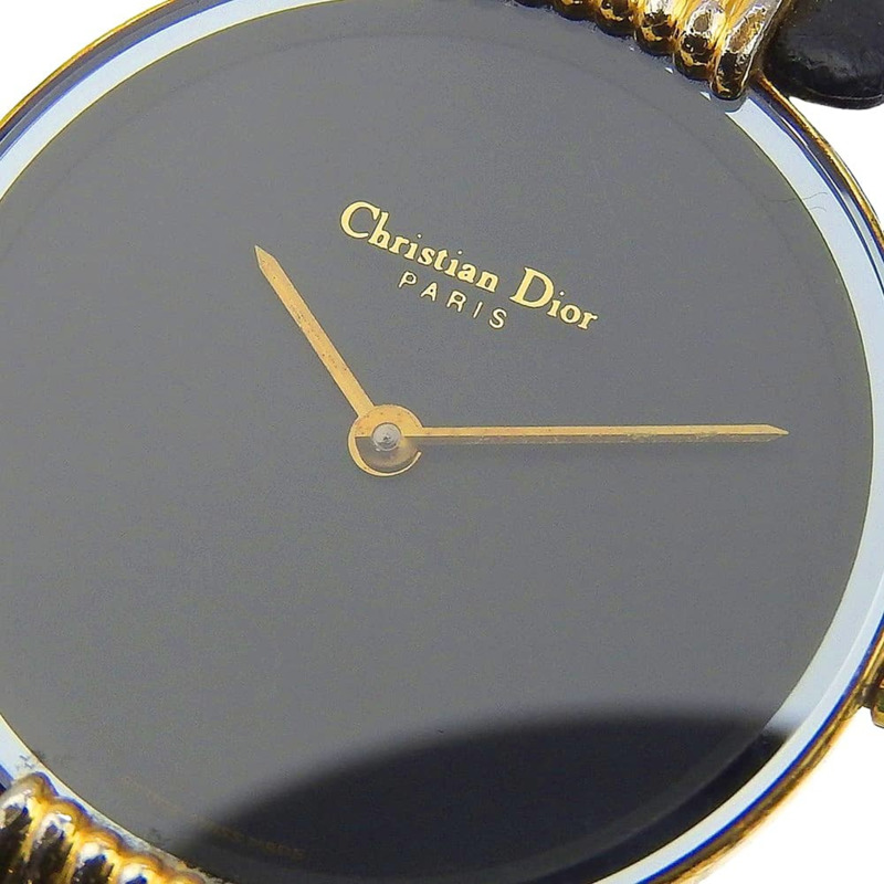 Christian Dior Bakira 腕錶 46.153-4 鍍金 x 皮革錶帶 石英模擬黑色錶盤 女士款-5