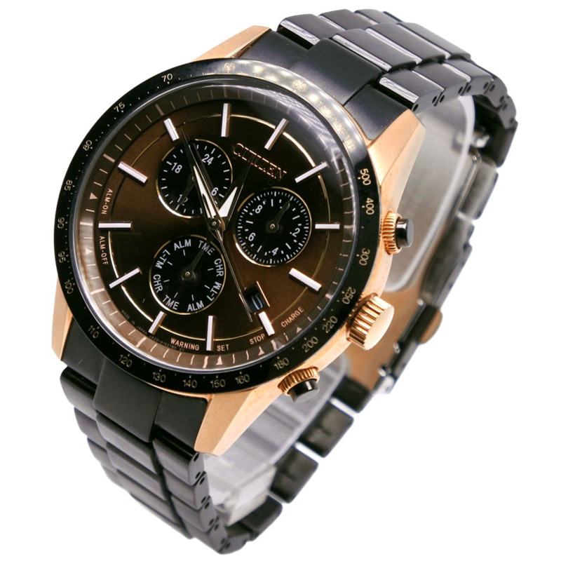 西鐵城 CITIZEN 系列腕錶 LIGHT 黑色款 2017 BL5496-53E E820-S110653 不鏽鋼黑色光動能計時碼錶棕色錶盤男士腕錶-1