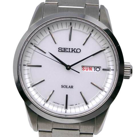 精工 (Seiko) SEIKO 太陽能腕錶 SNE523P1 V158-0AM0 不鏽鋼白色類比錶盤男士腕錶