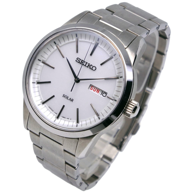 精工 (Seiko) SEIKO 太陽能腕錶 SNE523P1 V158-0AM0 不鏽鋼白色類比錶盤男士腕錶-1