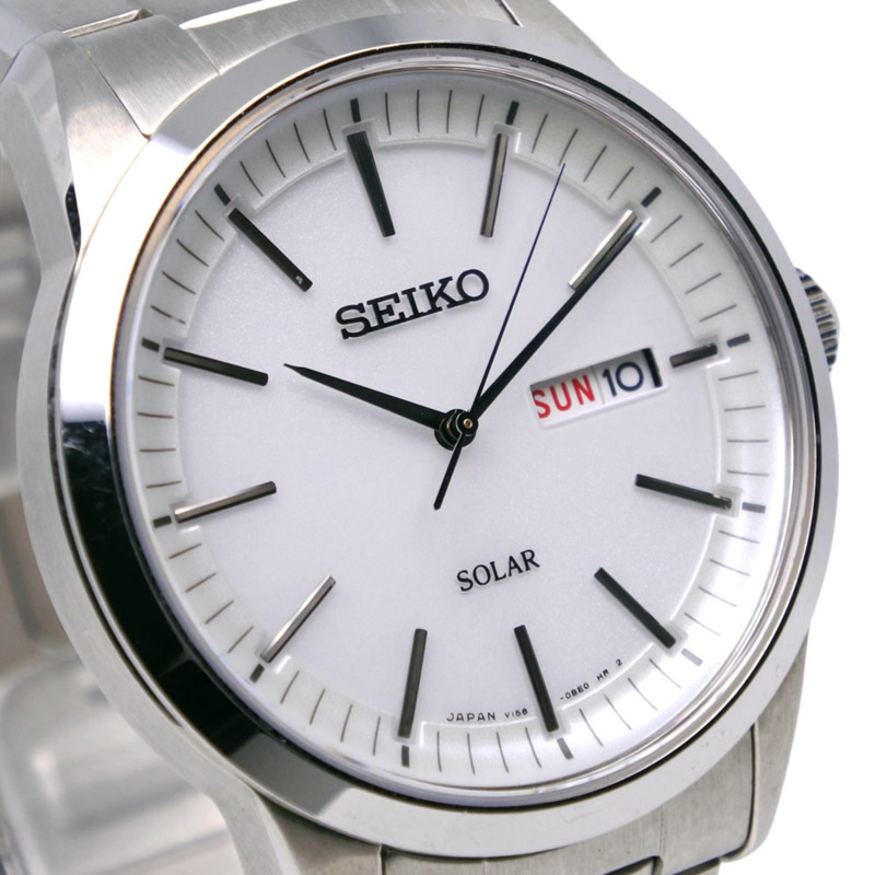 精工 (Seiko) SEIKO 太陽能腕錶 SNE523P1 V158-0AM0 不鏽鋼白色類比錶盤男士腕錶-2