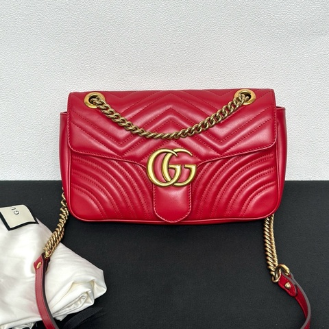 Gucci古馳馬蒙26紅色斜背包單肩包 金扣 正品