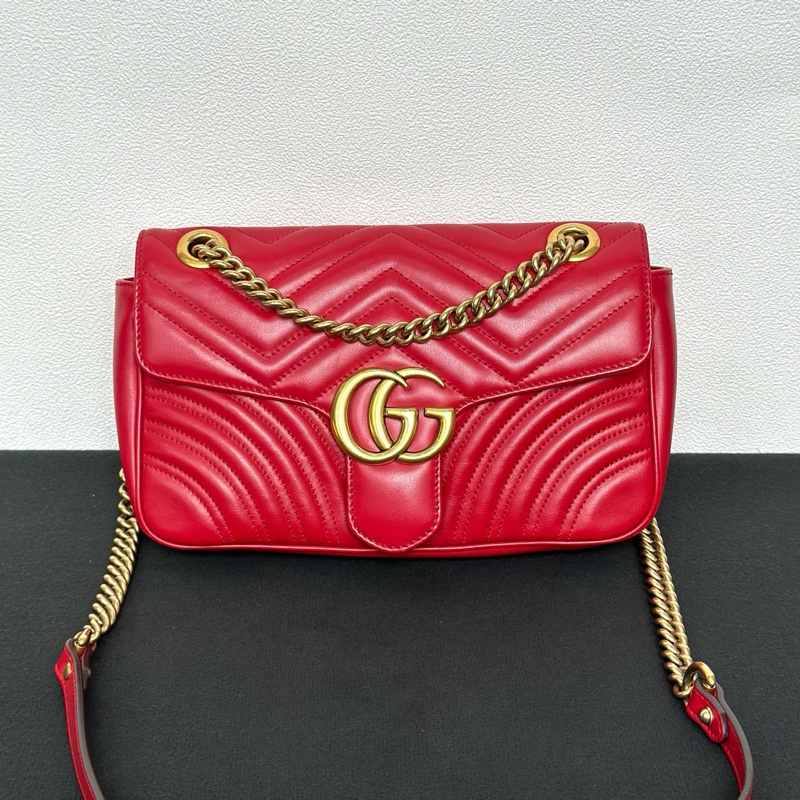 Gucci古馳馬蒙26紅色斜背包單肩包 金扣 正品-1