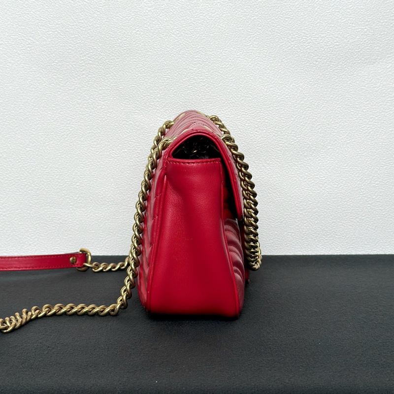 Gucci古馳馬蒙26紅色斜背包單肩包 金扣 正品-3