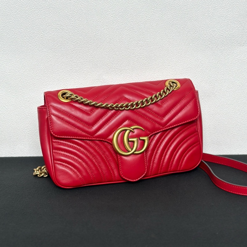 Gucci古馳馬蒙26紅色斜背包單肩包 金扣 正品-5