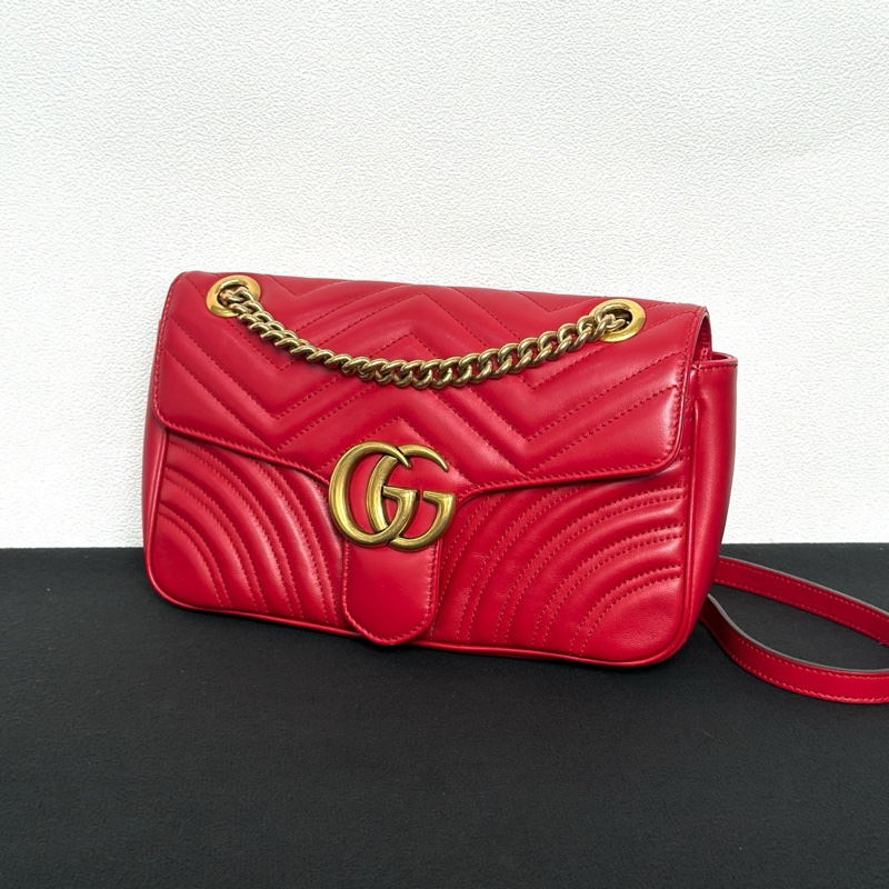 Gucci古馳馬蒙26紅色斜背包單肩包 金扣 正品-6