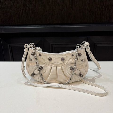 巴黎世家/Balenciaga LE CAGOLE 白色單肩包斜挎包 銀色五金