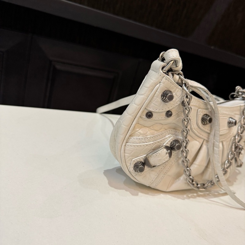 巴黎世家/Balenciaga LE CAGOLE 白色單肩包斜挎包 銀色五金-1