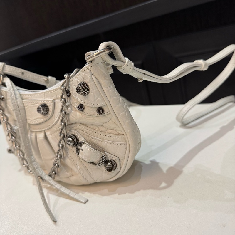 巴黎世家/Balenciaga LE CAGOLE 白色單肩包斜挎包 銀色五金-2