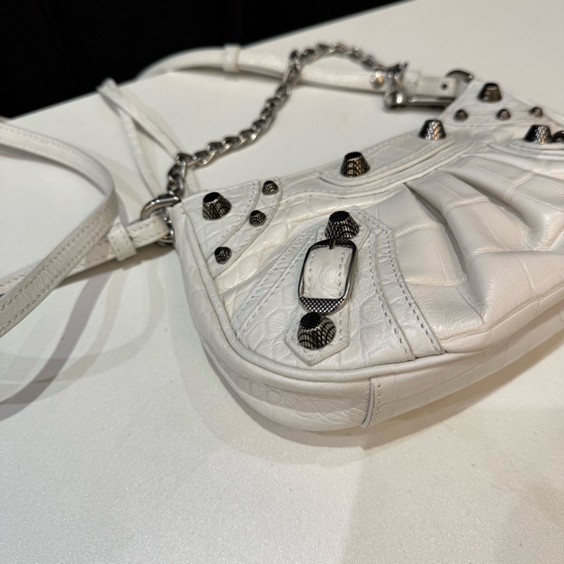 巴黎世家/Balenciaga LE CAGOLE 白色單肩包斜挎包 銀色五金-5