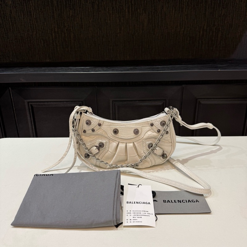 巴黎世家/Balenciaga LE CAGOLE 白色單肩包斜挎包 銀色五金-8