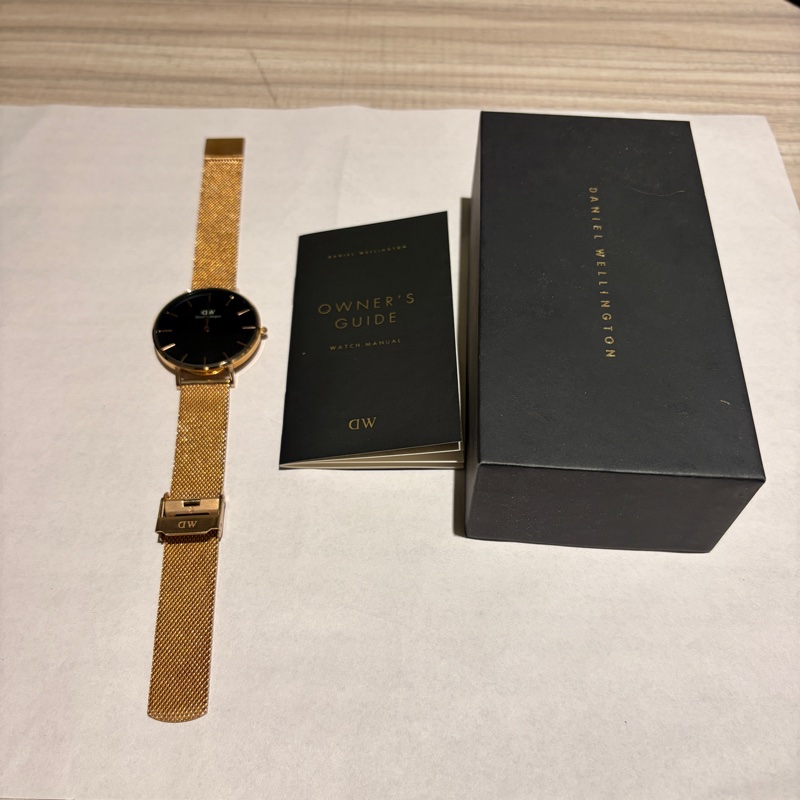 【正品】Daniel Wellington DW Petite 玫瑰金金屬編織腕錶 (黑面/32mm)-14