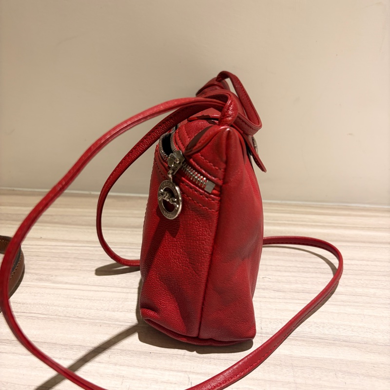 Longchamp Le Pliage Cuir 小羊皮斜背小方包 / 摺疊包系列 (紅色)肩背包 斜背包-2