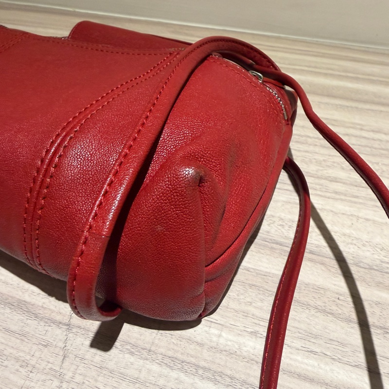 Longchamp Le Pliage Cuir 小羊皮斜背小方包 / 摺疊包系列 (紅色)肩背包 斜背包-4