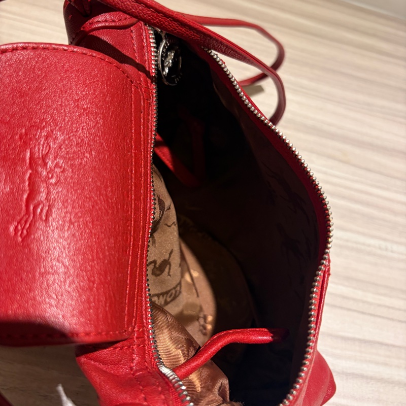 Longchamp Le Pliage Cuir 小羊皮斜背小方包 / 摺疊包系列 (紅色)肩背包 斜背包-6