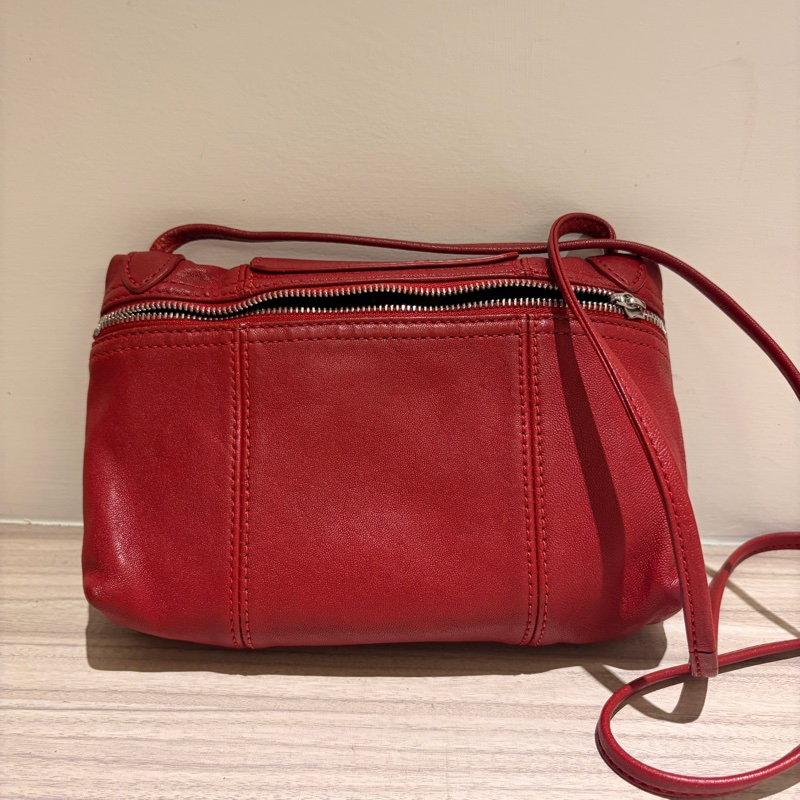 Longchamp Le Pliage Cuir 小羊皮斜背小方包 / 摺疊包系列 (紅色)肩背包 斜背包-8