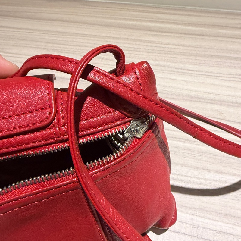 Longchamp Le Pliage Cuir 小羊皮斜背小方包 / 摺疊包系列 (紅色)肩背包 斜背包-12