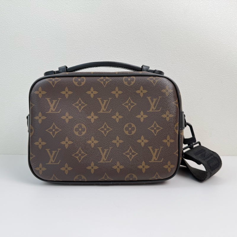 路易威登/Louis Vuitton S Lock Monogram Macassar 塗層棕色老花帆布 斜挎包手提包 黑色五金 附件：肩带-4