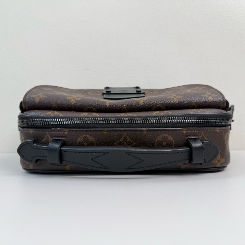 路易威登/Louis Vuitton S Lock Monogram Macassar 塗層棕色老花帆布 斜挎包手提包 黑色五金 附件：肩带-5
