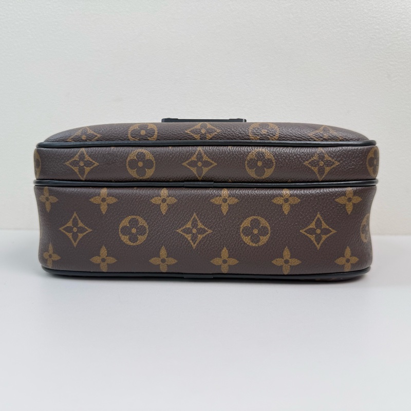 路易威登/Louis Vuitton S Lock Monogram Macassar 塗層棕色老花帆布 斜挎包手提包 黑色五金 附件：肩带-6