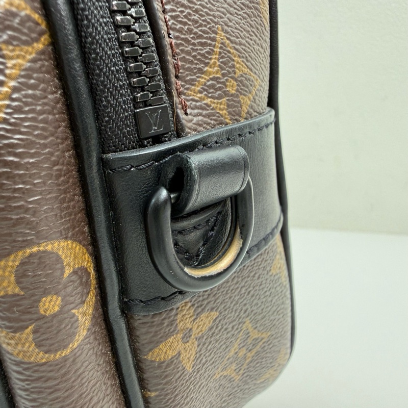 路易威登/Louis Vuitton S Lock Monogram Macassar 塗層棕色老花帆布 斜挎包手提包 黑色五金 附件：肩带-12