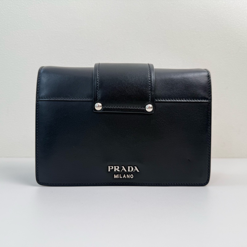 普拉達/PRADA Plex 黑色牛皮舌頭包單肩包斜挎包 銀色五金 可拆卸肩帶-2