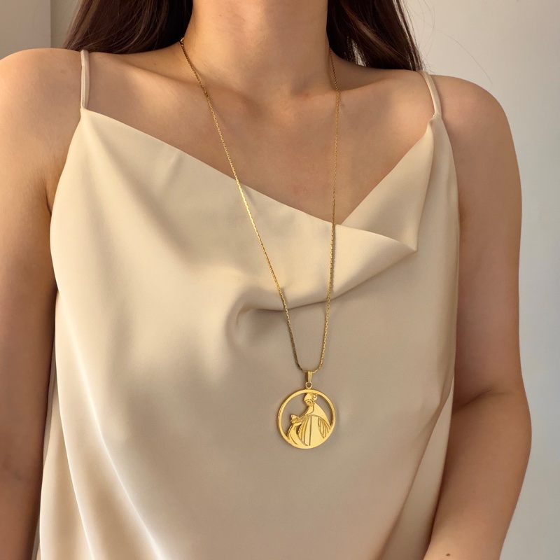 Lanvin Arpège 浮雕長項鏈 毛衣鏈 70cm 鍍金 經典母女標誌-1