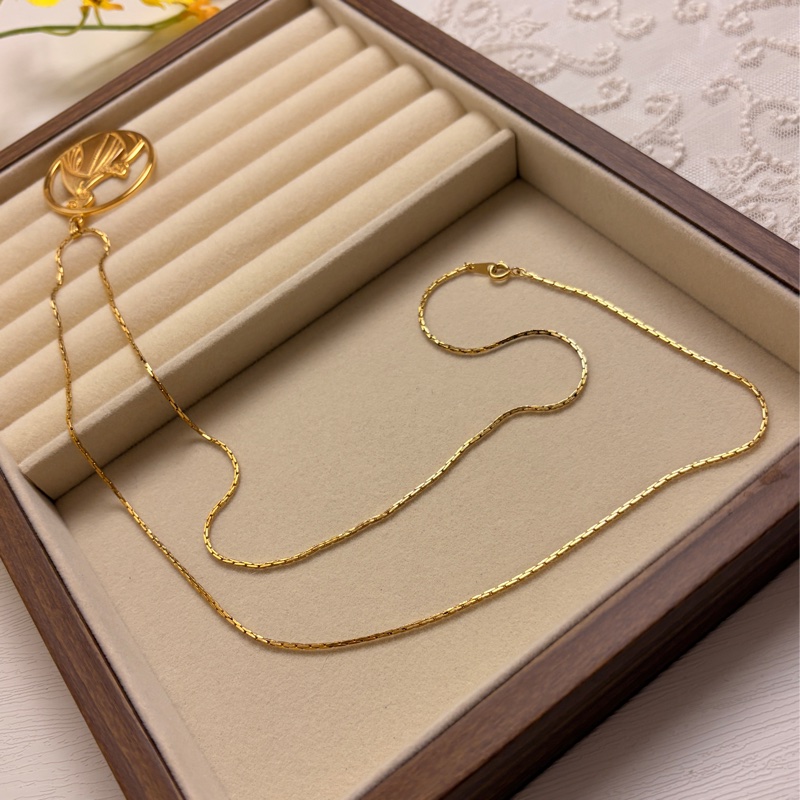 Lanvin Arpège 浮雕長項鏈 毛衣鏈 70cm 鍍金 經典母女標誌-17