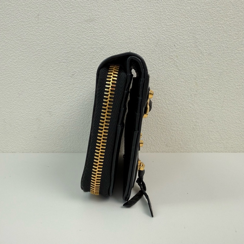 巴黎世家/Balenciaga 黑色羊皮鉚釘機車錢包 金色五金 附件：塵袋-2