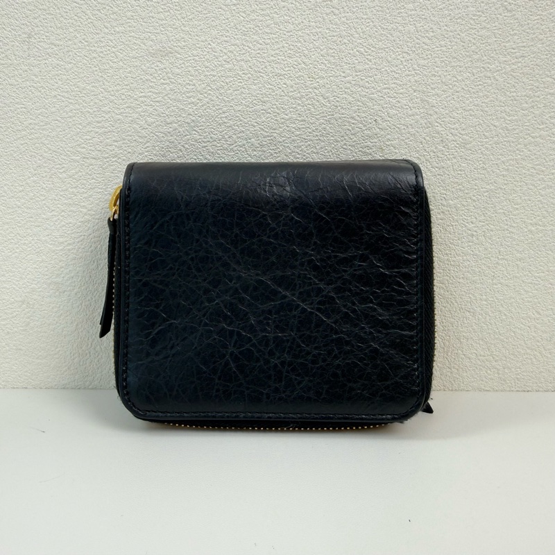 巴黎世家/Balenciaga 黑色羊皮鉚釘機車錢包 金色五金 附件：塵袋-3