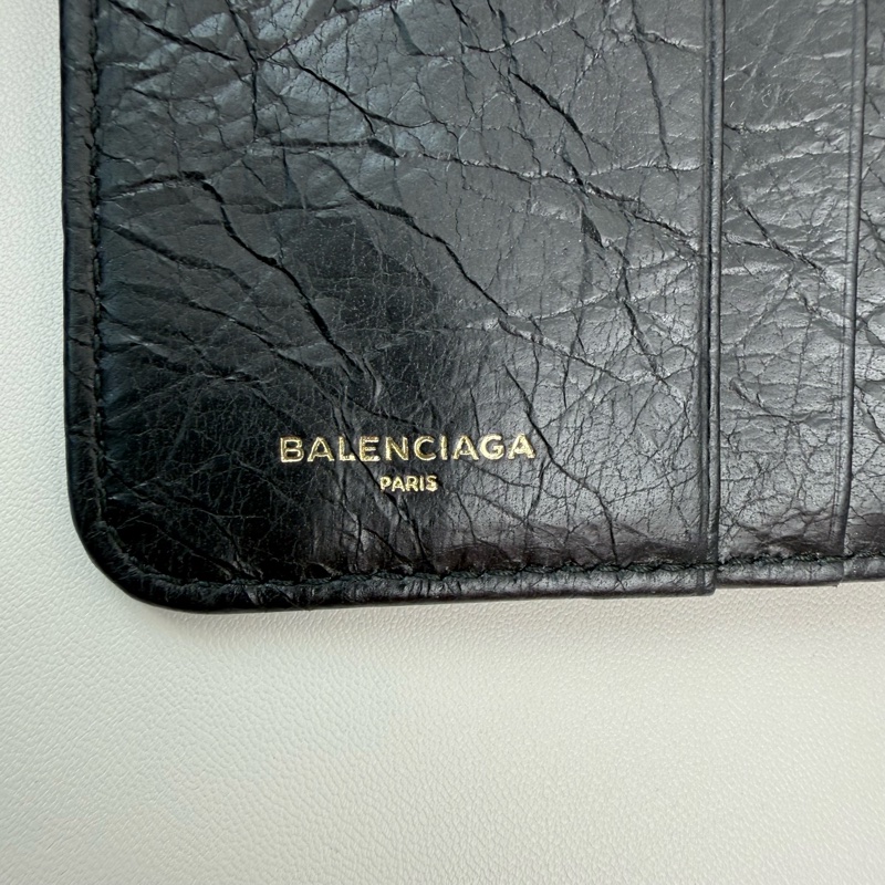 巴黎世家/Balenciaga 黑色羊皮鉚釘機車錢包 金色五金 附件：塵袋-8