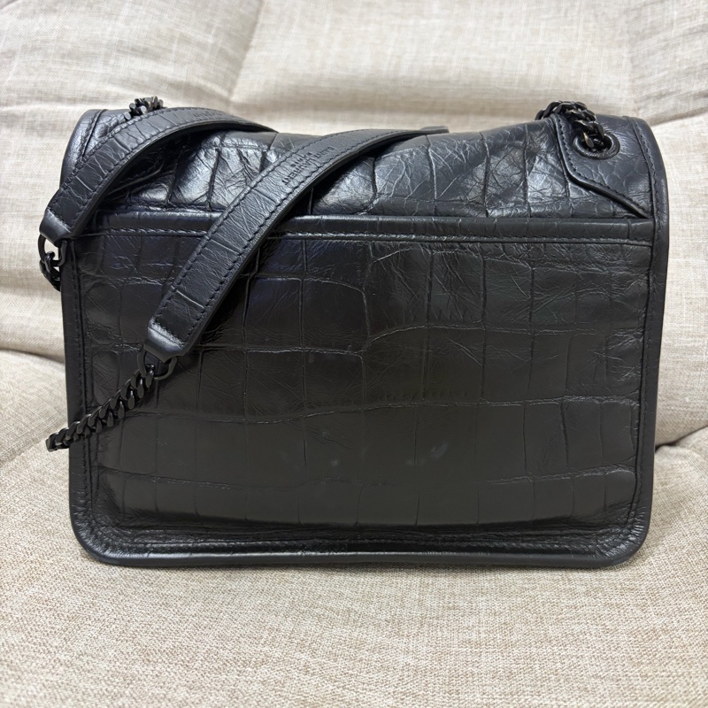 Saint Laurent Baby Niki 黑鱷魚壓紋 黑鏈條 有D扣-2
