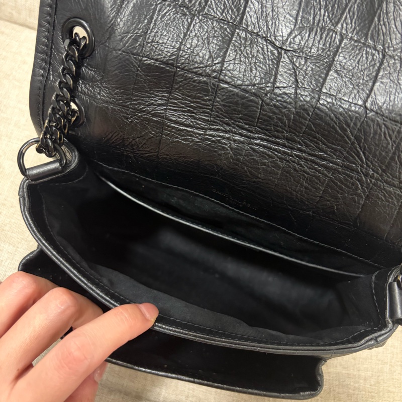 Saint Laurent Baby Niki 黑鱷魚壓紋 黑鏈條 有D扣-6