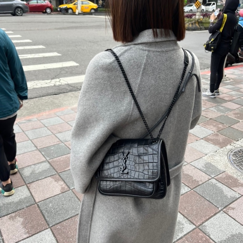 Saint Laurent Baby Niki 黑鱷魚壓紋 黑鏈條 有D扣-8