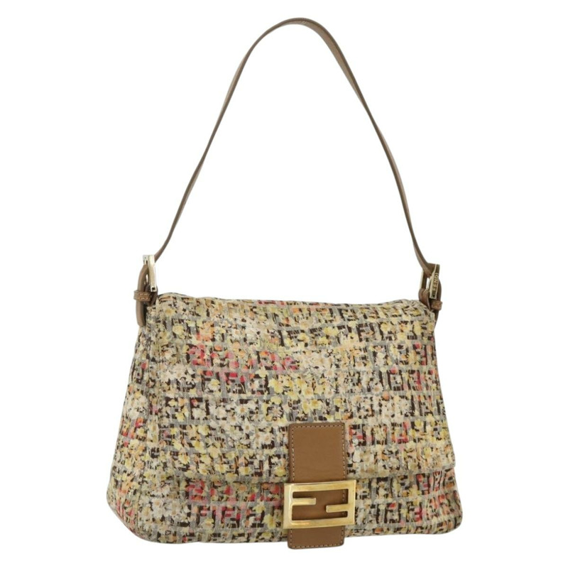 【日本直送】FENDI Zucchino帆布Mamma Baguette肩背包 米色 金色 正品 159330SAV-0