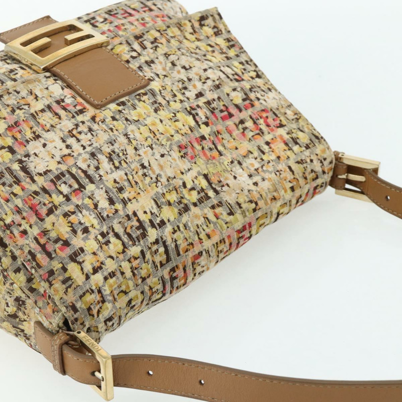 【日本直送】FENDI Zucchino帆布Mamma Baguette肩背包 米色 金色 正品 159330SAV-5