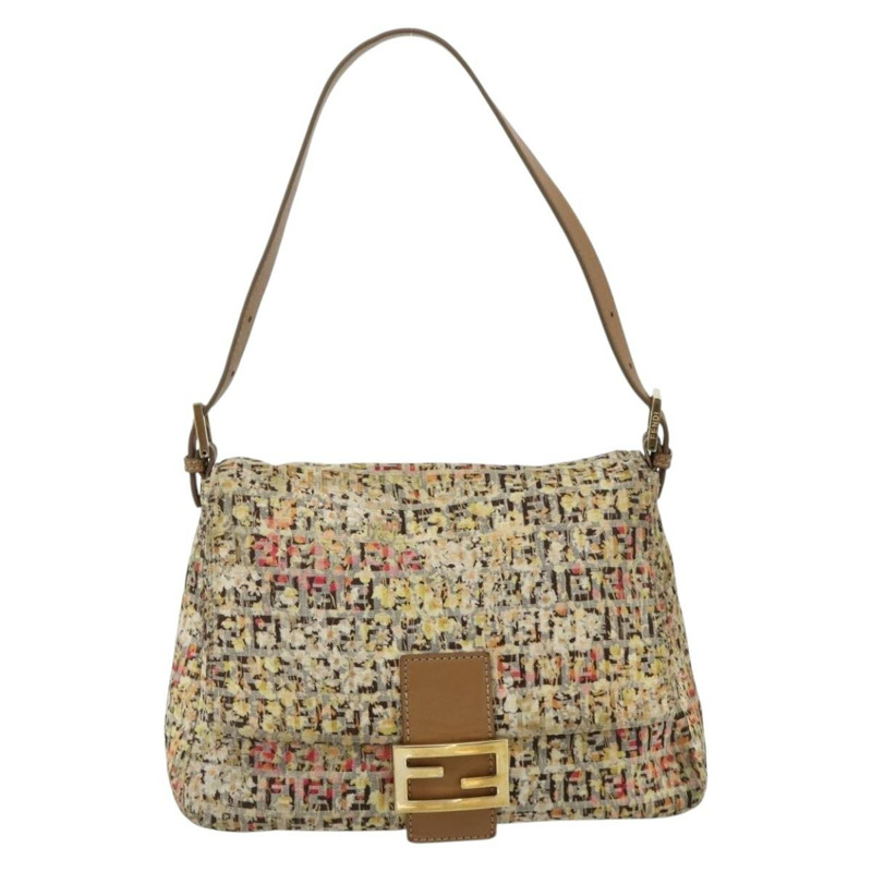 【日本直送】FENDI Zucchino帆布Mamma Baguette肩背包 米色 金色 正品 159330SAV-12
