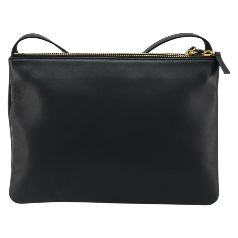【日本直送】CELINE Trio 肩背包，黑色皮革，金色，正品，貨號 176915A-1
