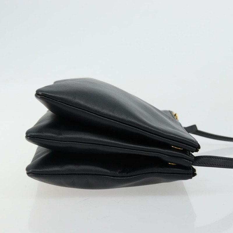【日本直送】CELINE Trio 肩背包，黑色皮革，金色，正品，貨號 176915A-2