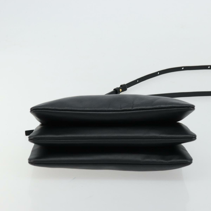 【日本直送】CELINE Trio 肩背包，黑色皮革，金色，正品，貨號 176915A-4