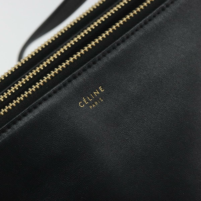 【日本直送】CELINE Trio 肩背包，黑色皮革，金色，正品，貨號 176915A-17