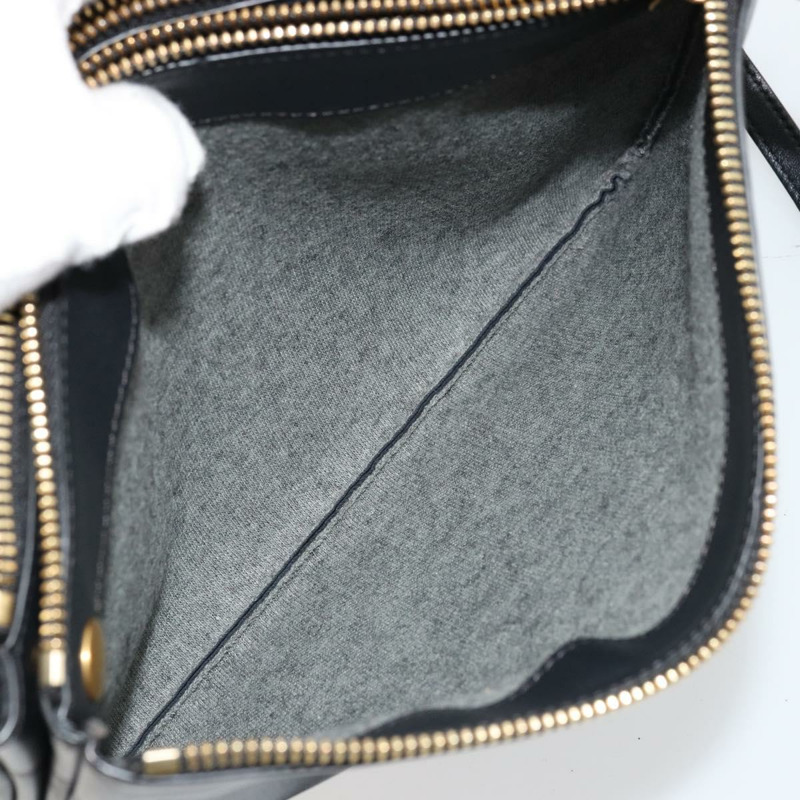 【日本直送】CELINE Trio 肩背包，黑色皮革，金色，正品，貨號 176915A-22