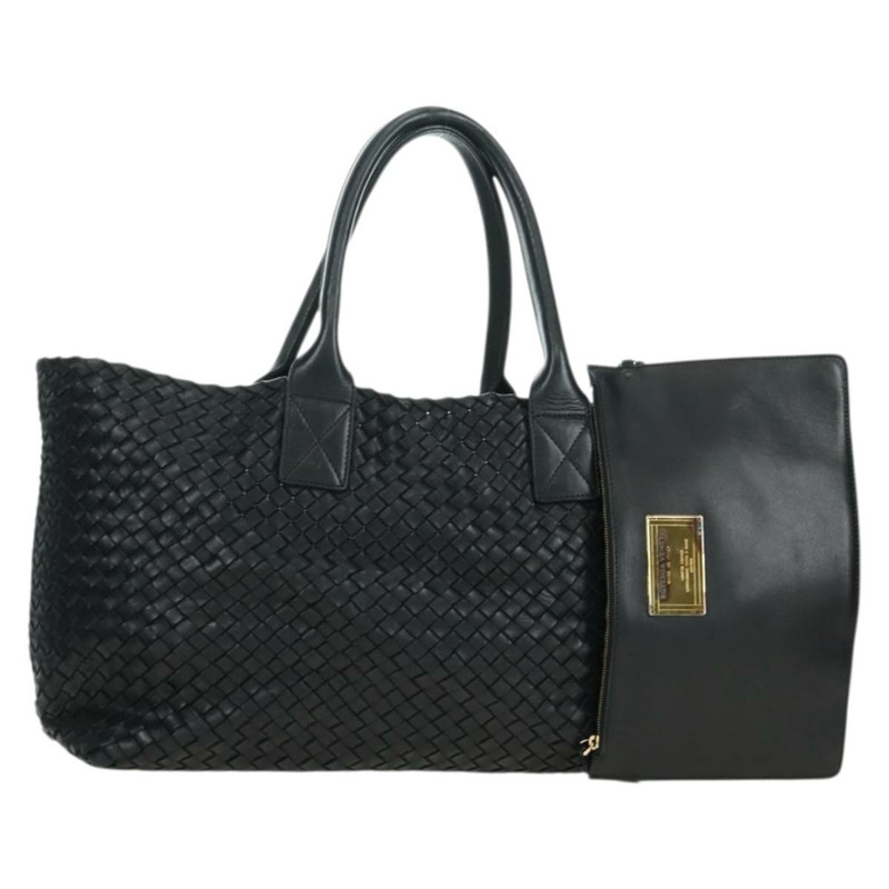 【日本直送】BOTTEGA VENETA INTRECCIATO Cabas MM 手提包，黑色皮革，貨號 115664，正品編號 176974SAV-0
