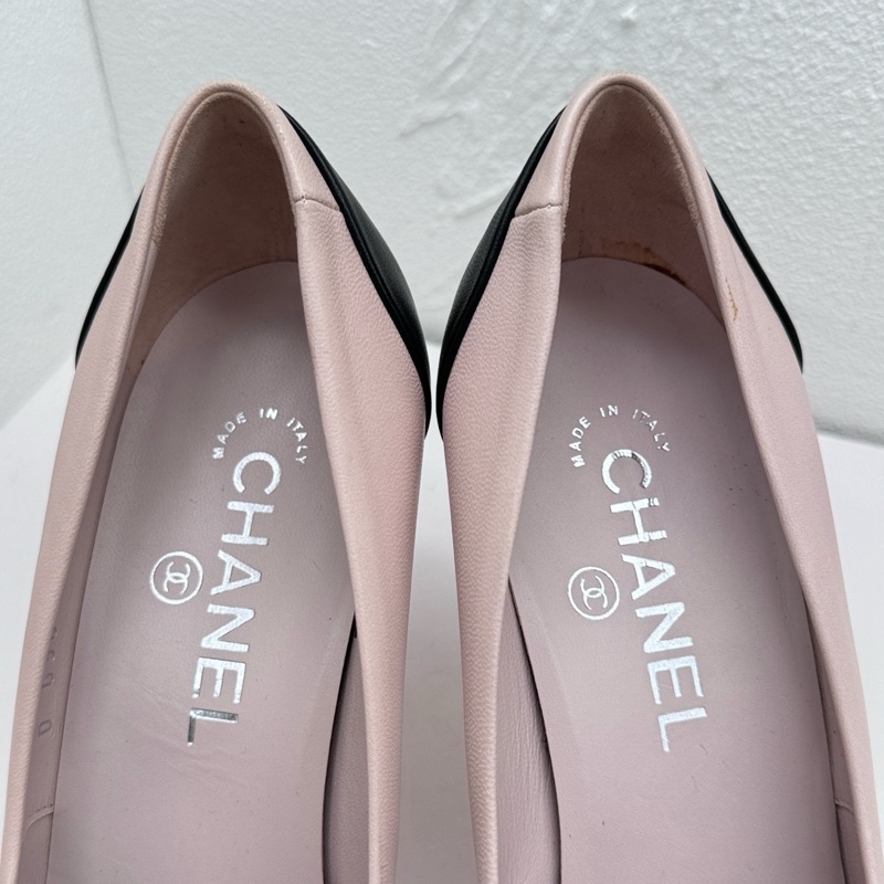 99新Chanel香奈兒裸粉色山茶花圓頭高跟鞋，尺碼37.5碼，跟高8.5cm，附件：塵袋-6