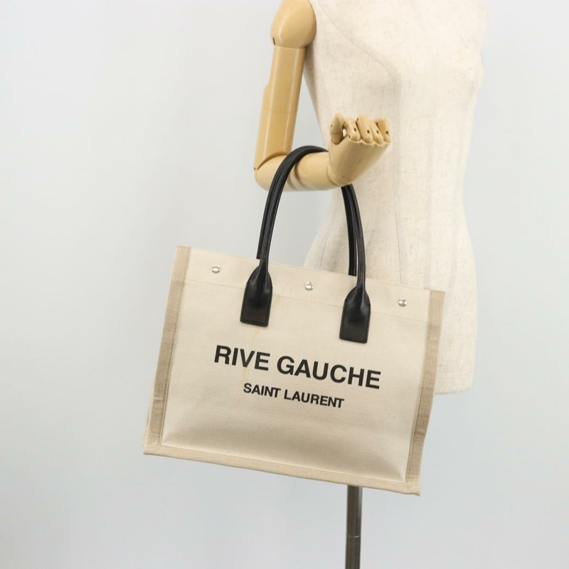 【日本直送】SAINT LAURENT Cabas Rive Gauche 包帆布米色銀色 123435 正品 BA12394A-23