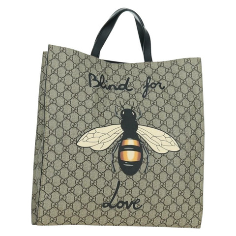 GUCCI GG Supreme Animalie 手提包 PVC 米色 金色 450950 正品 176995M