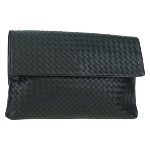 BOTTEGA VENETA INTRECCIATO 皮革手拿包 黑色 銀色 正品 am11535V