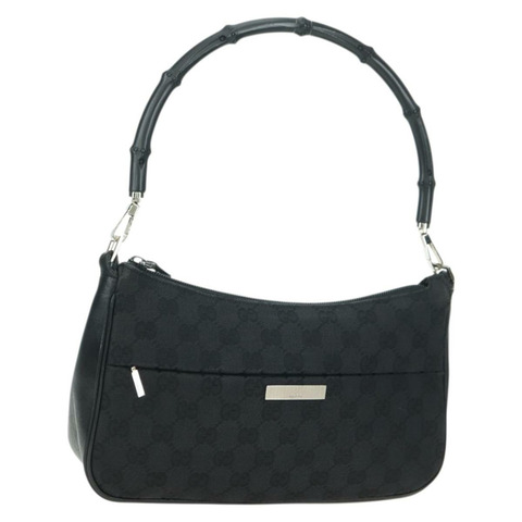 GUCCI 竹節 GG 帆布手提包 黑色 銀色 001 3865 正品 am11509A