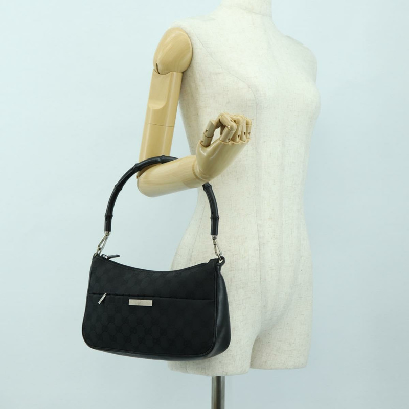 【日本直送】GUCCI 竹節 GG 帆布手提包 黑色 銀色 001 3865 正品 am11509A-25